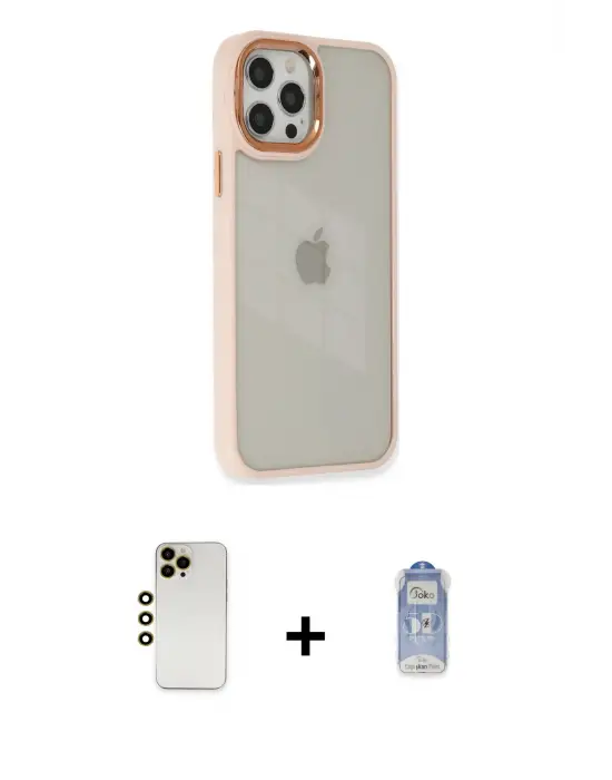 ieg™ iPhone 12 Pro Max Kılıf Eksen Doku Prime - Siyah Joko Magic 5D Cam + Shine Kamera Lens - GD