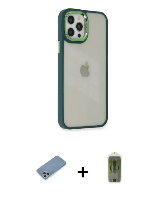 ieg™ iPhone 12 Pro Max Kılıf Eksen Doku Prime - Siyah Joko Magic 5D Hayalet Cam + Shine Kamera Lens Koruma Cam - GS