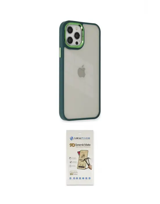 ieg™ iPhone 12 Pro Max Kılıf Eksen Doku Prime - Siyah Mat Seramik Nano Ekran Koruyucu