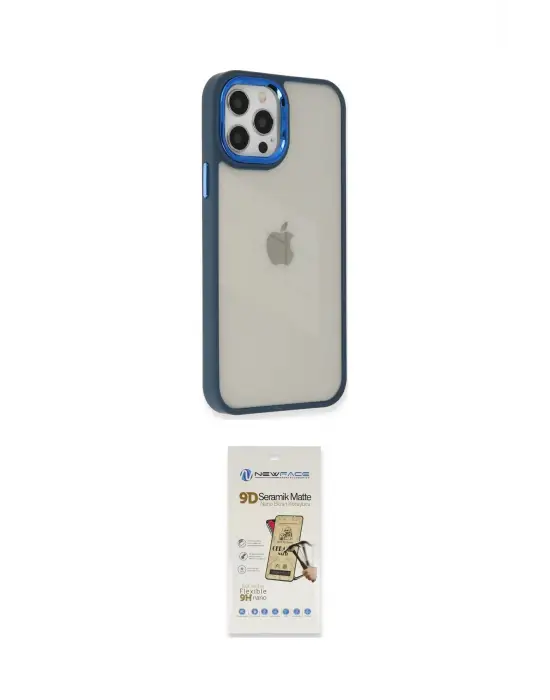 ieg™ iPhone 12 Pro Max Kılıf Eksen Doku Prime - Siyah Mat Seramik Nano Ekran Koruyucu