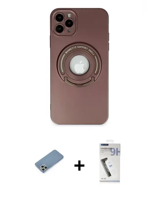 ieg™ iPhone 12 Pro Max Kılıf Eksen Klasik Prime - Şeffaf Uv Polymer Nano Ekran Koruyucu + Shine Kamera Lens Koruma Cam - GS