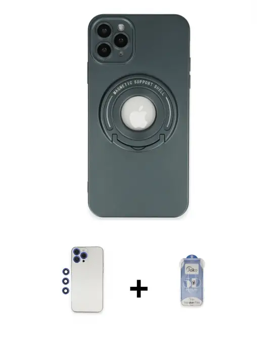 ieg™ iPhone 12 Pro Max Kılıf Eksen Klasik Prime - Siyah Joko Magic 5D Cam + Shine Kamera Lens - LT