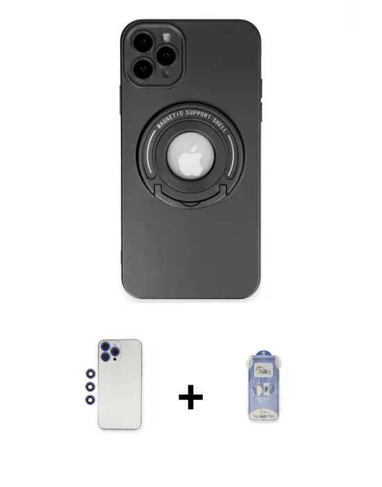 ieg™ iPhone 12 Pro Max Kılıf Eksen Klasik Prime - Siyah Joko Magic 5D Cam + Shine Kamera Lens - LT