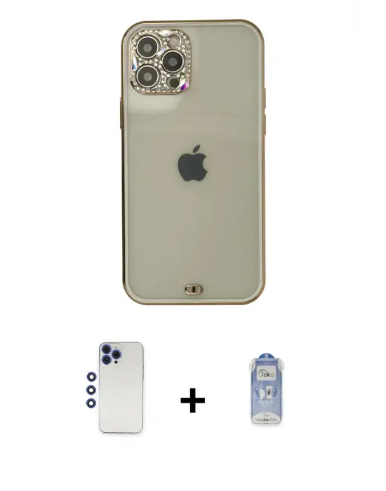 ieg™ iPhone 12 Pro Max Kılıf Eksen Minimal Koleksiyonu - Siyah Joko Magic 5D Cam + Shine Kamera Lens - LT