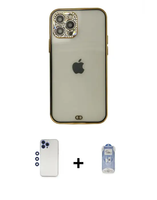 ieg™ iPhone 12 Pro Max Kılıf Eksen Minimal Koleksiyonu - Siyah Joko Magic 5D Cam + Shine Kamera Lens - LT