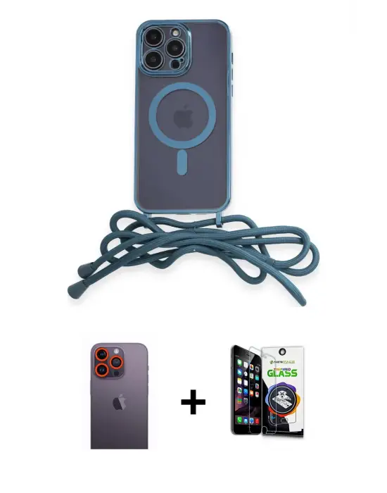ieg™ iPhone 12 Pro Max Kılıf Eksen Özel Seri - Şeffaf Temperli Cam Ekran Koruyucu + Neon Fosforlu Kamera Lens - TU
