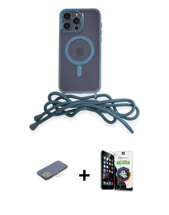 ieg™ iPhone 12 Pro Max Kılıf Eksen Özel Seri - Şeffaf Temperli Cam Ekran Koruyucu + Renkli Kamera Lens Koruma Cam - SI