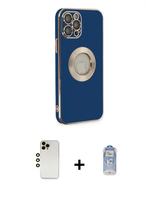 ieg™ iPhone 12 Pro Max Kılıf İz Form Serisi - Siyah Joko Magic 5D Cam + Shine Kamera Lens - GD