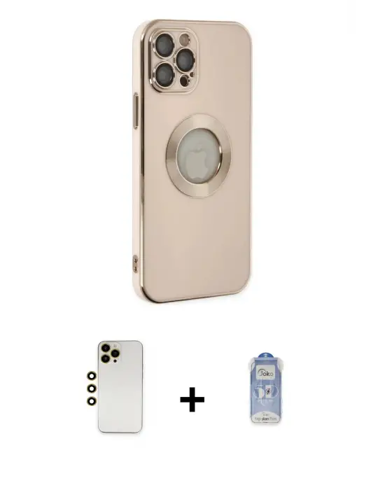 ieg™ iPhone 12 Pro Max Kılıf İz Form Serisi - Siyah Joko Magic 5D Cam + Shine Kamera Lens - GD