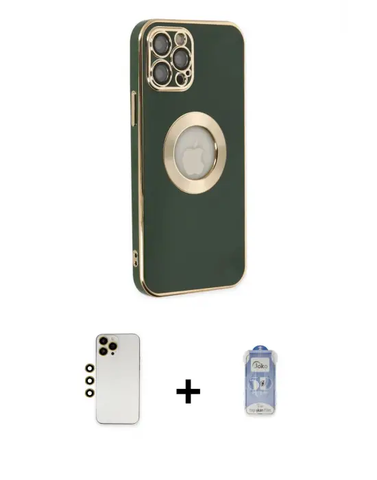 ieg™ iPhone 12 Pro Max Kılıf İz Form Serisi - Siyah Joko Magic 5D Cam + Shine Kamera Lens - GD