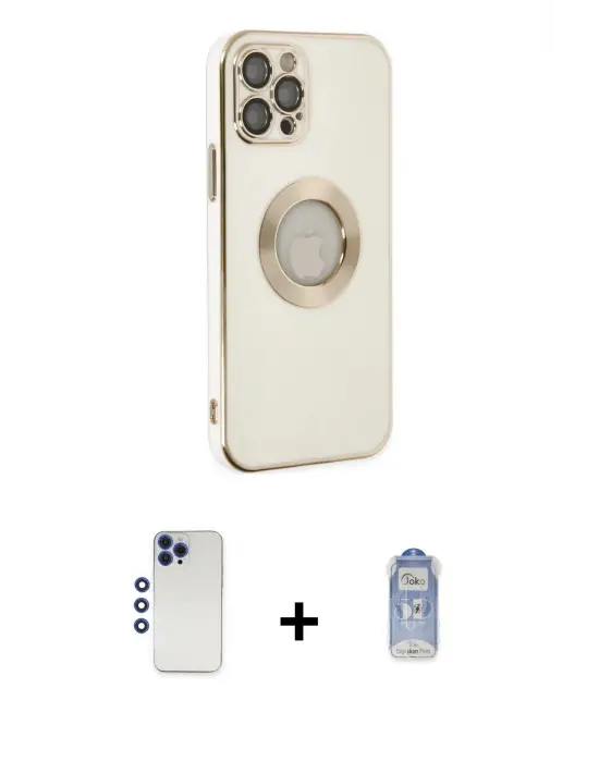 ieg™ iPhone 12 Pro Max Kılıf İz Form Serisi - Siyah Joko Magic 5D Cam + Shine Kamera Lens - LT