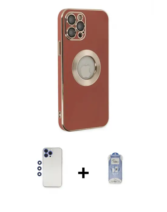 ieg™ iPhone 12 Pro Max Kılıf İz Form Serisi - Siyah Joko Magic 5D Cam + Shine Kamera Lens - LT