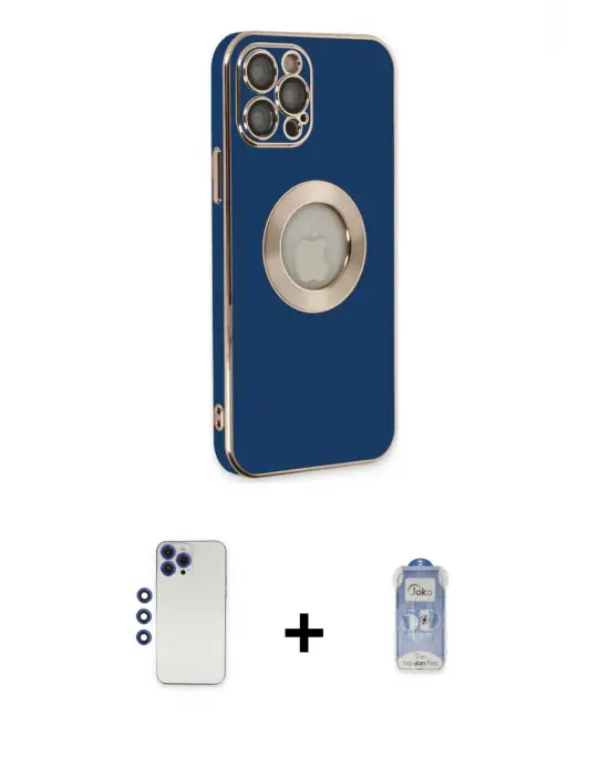 ieg™ iPhone 12 Pro Max Kılıf İz Form Serisi - Siyah Joko Magic 5D Cam + Shine Kamera Lens - LT