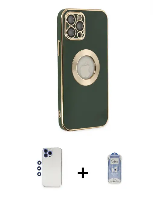 ieg™ iPhone 12 Pro Max Kılıf İz Form Serisi - Siyah Joko Magic 5D Cam + Shine Kamera Lens - LT