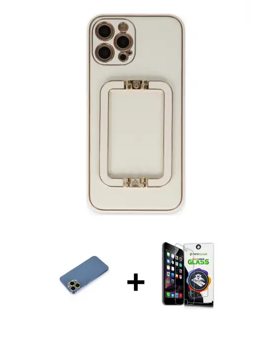 ieg™ iPhone 12 Pro Max Kılıf Kozmos Minimal Prime - Şeffaf Temperli Cam Ekran Koruyucu + Shine Kamera Lens Koruma Cam - GD