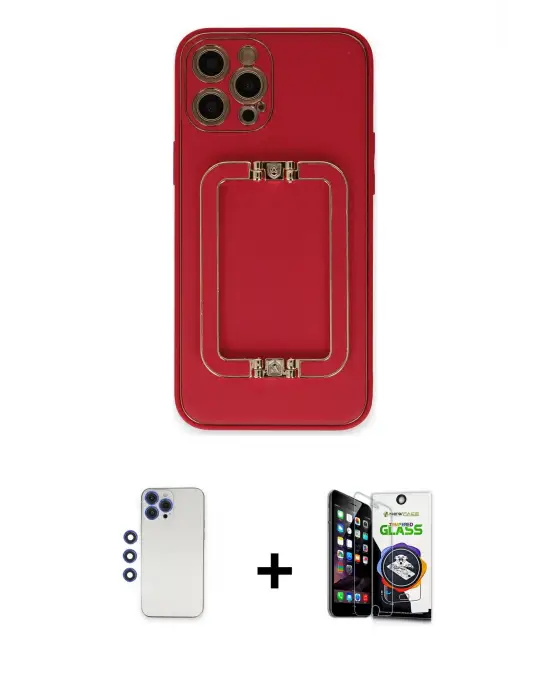 ieg™ iPhone 12 Pro Max Kılıf Kozmos Minimal Prime - Şeffaf Temperli Cam Ekran Koruyucu + Shine Kamera Lens - LT