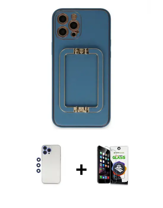 ieg™ iPhone 12 Pro Max Kılıf Kozmos Minimal Prime - Şeffaf Temperli Cam Ekran Koruyucu + Shine Kamera Lens - LT