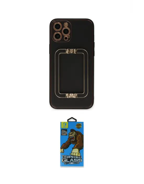 ieg™ iPhone 12 Pro Max Kılıf Kozmos Minimal Prime - Siyah 18D Cam Ekran Koruyucu