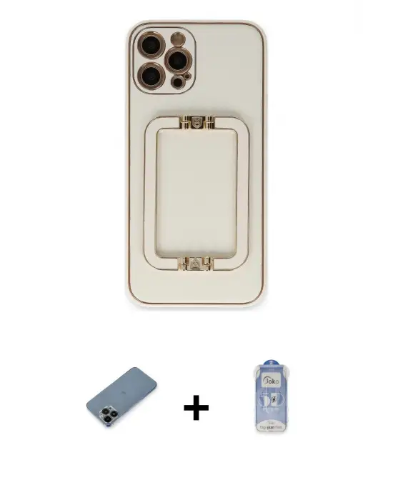 ieg™ iPhone 12 Pro Max Kılıf Kozmos Minimal Prime - Siyah Joko Magic 5D Cam + Shine Kamera Lens Koruma Cam - SH
