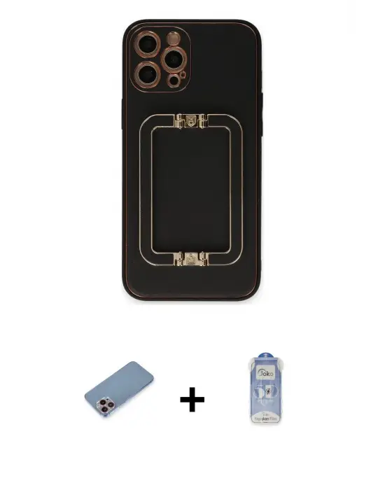 ieg™ iPhone 12 Pro Max Kılıf Kozmos Minimal Prime - Siyah Joko Magic 5D Cam + Shine Kamera Lens Koruma Cam - PE