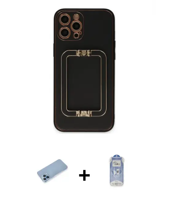 ieg™ iPhone 12 Pro Max Kılıf Kozmos Minimal Prime - Siyah Joko Magic 5D Cam + Shine Kamera Lens Koruma Cam - MI