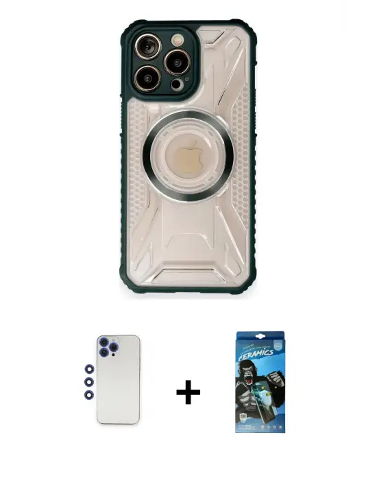 ieg™ iPhone 12 Pro Max Kılıf Kutup Modern - Siyah 34D Izgaralı Cam + Shine Kamera Lens - LT