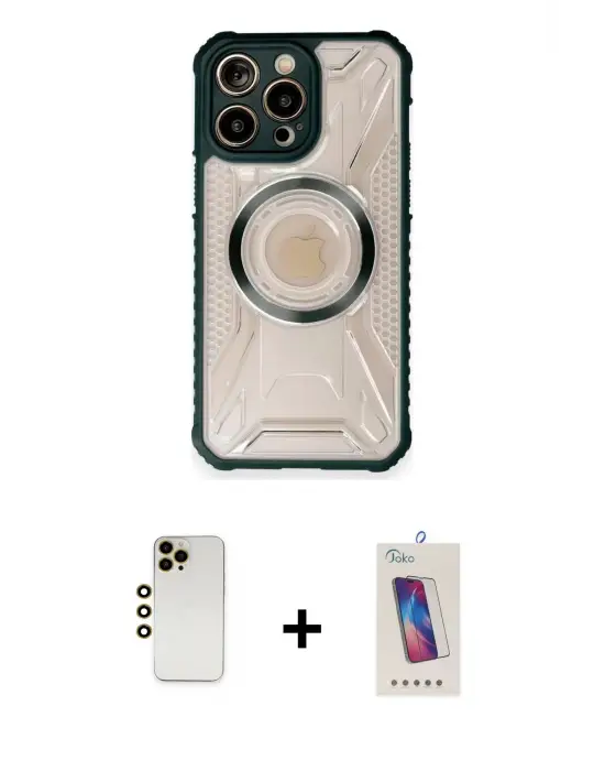 ieg™ iPhone 12 Pro Max Kılıf Kutup Modern - Siyah Joko 5D Cam + Shine Kamera Lens - GD