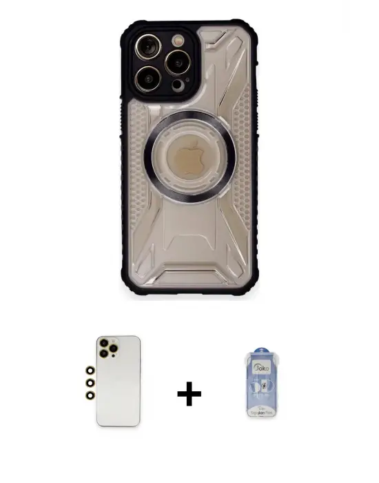 ieg™ iPhone 12 Pro Max Kılıf Kutup Modern - Siyah Joko Magic 5D Cam + Shine Kamera Lens - GD
