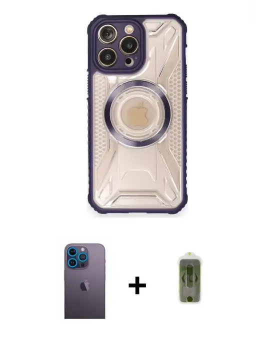 ieg™ iPhone 12 Pro Max Kılıf Kutup Modern - Siyah Joko Magic 5D Hayalet Cam + Neon Fosforlu Kamera Lens - MI