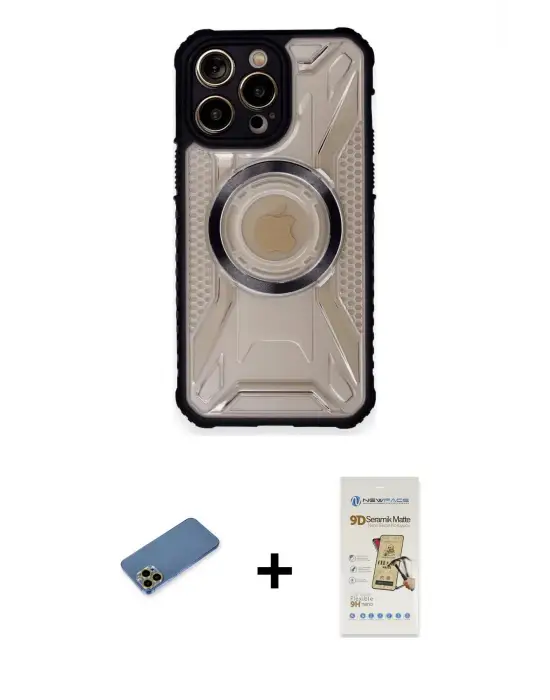 ieg™ iPhone 12 Pro Max Kılıf Kutup Modern - Siyah Mat Seramik Nano Ekran Koruyucu + Shine Kamera Lens Koruma Cam - GD
