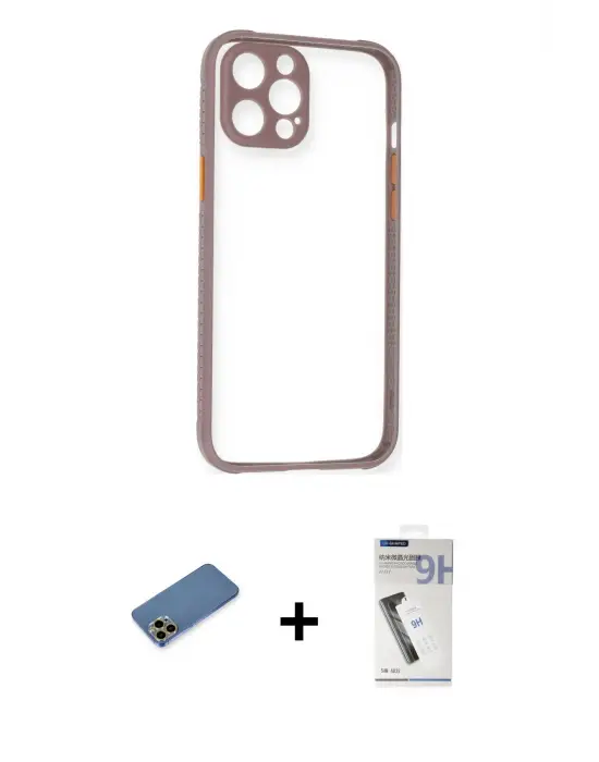 ieg™ iPhone 12 Pro Max Kılıf Nova Asil Özel Seri - Şeffaf Uv Polymer Nano Ekran Koruyucu + Shine Kamera Lens Koruma Cam - GD
