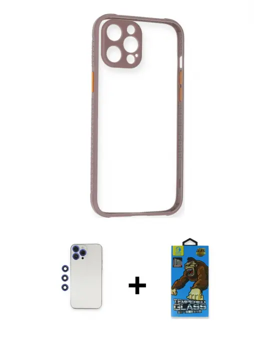ieg™ iPhone 12 Pro Max Kılıf Nova Asil Özel Seri - Siyah 18D Cam Ekran Koruyucu + Shine Kamera Lens - LT
