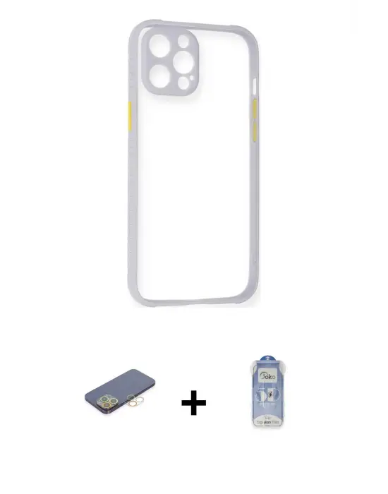 ieg™ iPhone 12 Pro Max Kılıf Nova Asil Özel Seri - Siyah Joko Magic 5D Cam + Renkli Kamera Lens Koruma Cam - SI