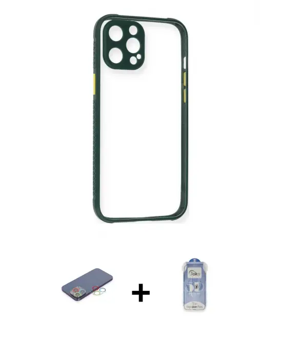 ieg™ iPhone 12 Pro Max Kılıf Nova Asil Özel Seri - Siyah Joko Magic 5D Cam + Renkli Kamera Lens Koruma Cam - MI