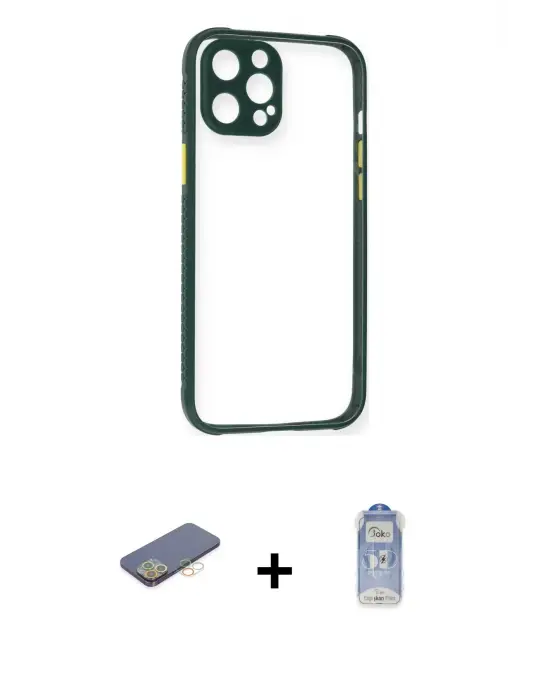 ieg™ iPhone 12 Pro Max Kılıf Nova Asil Özel Seri - Siyah Joko Magic 5D Cam + Renkli Kamera Lens Koruma Cam - SI