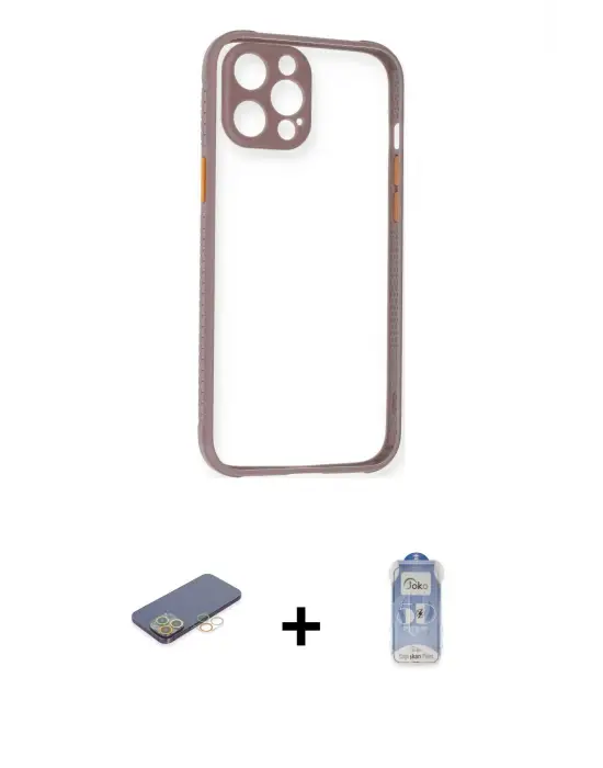 ieg™ iPhone 12 Pro Max Kılıf Nova Asil Özel Seri - Siyah Joko Magic 5D Cam + Renkli Kamera Lens Koruma Cam - SI
