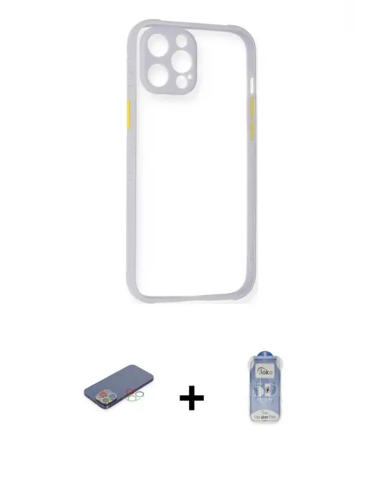 ieg™ iPhone 12 Pro Max Kılıf Nova Asil Özel Seri - Siyah Joko Magic 5D Cam + Renkli Kamera Lens Koruma Cam - MI