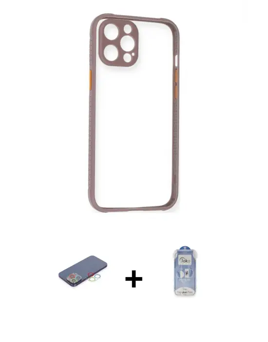 ieg™ iPhone 12 Pro Max Kılıf Nova Asil Özel Seri - Siyah Joko Magic 5D Cam + Renkli Kamera Lens Koruma Cam - MI