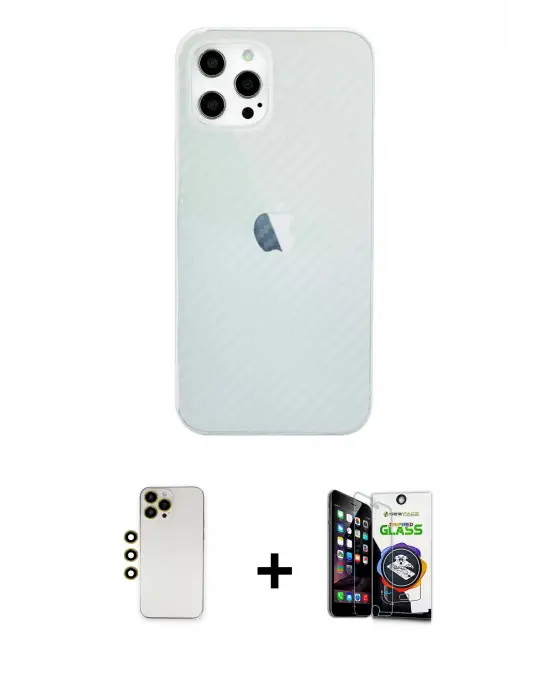 ieg™ iPhone 12 Pro Max Kılıf Nova Çizgi - Şeffaf Temperli Cam Ekran Koruyucu + Shine Kamera Lens - GD