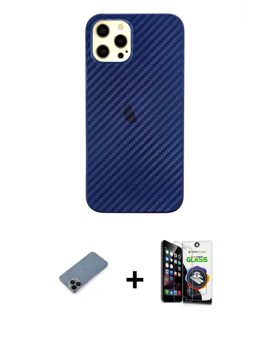 ieg™ iPhone 12 Pro Max Kılıf Nova Çizgi - Şeffaf Temperli Cam Ekran Koruyucu + Shine Kamera Lens Koruma Cam - SH