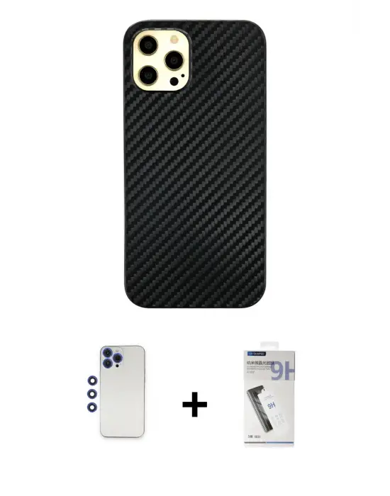 ieg™ iPhone 12 Pro Max Kılıf Nova Çizgi - Şeffaf Uv Polymer Nano Ekran Koruyucu + Shine Kamera Lens - LT