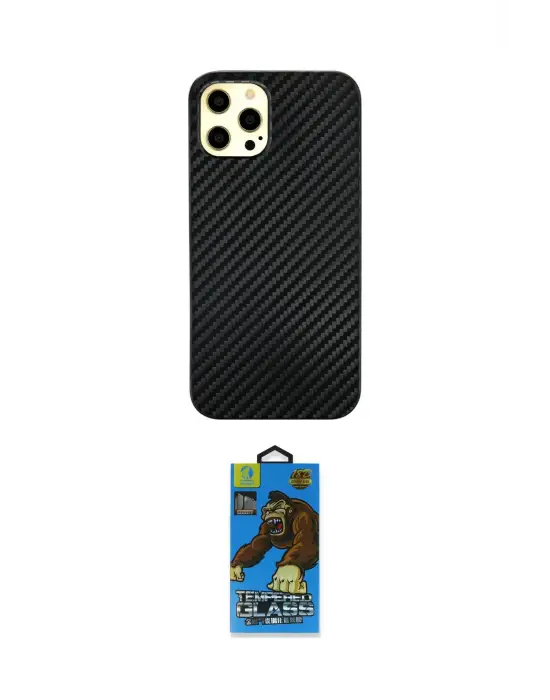 ieg™ iPhone 12 Pro Max Kılıf Nova Çizgi - Siyah 18D Cam Ekran Koruyucu