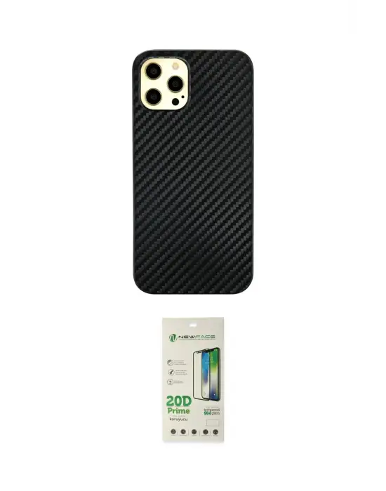 ieg™ iPhone 12 Pro Max Kılıf Nova Çizgi - Siyah 20D Premium Cam Ekran Koruyucu