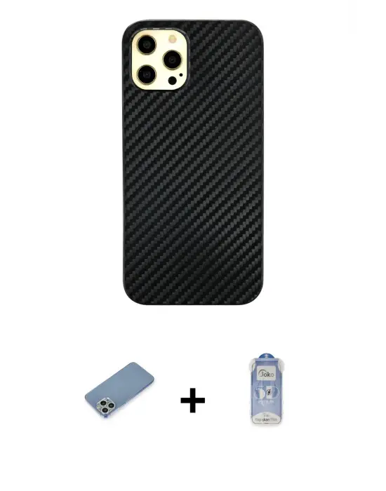 ieg™ iPhone 12 Pro Max Kılıf Nova Çizgi - Siyah Joko Magic 5D Cam + Shine Kamera Lens Koruma Cam - GS