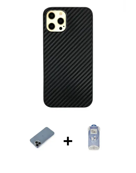 ieg™ iPhone 12 Pro Max Kılıf Nova Çizgi - Siyah Joko Magic 5D Cam + Shine Kamera Lens Koruma Cam - SH