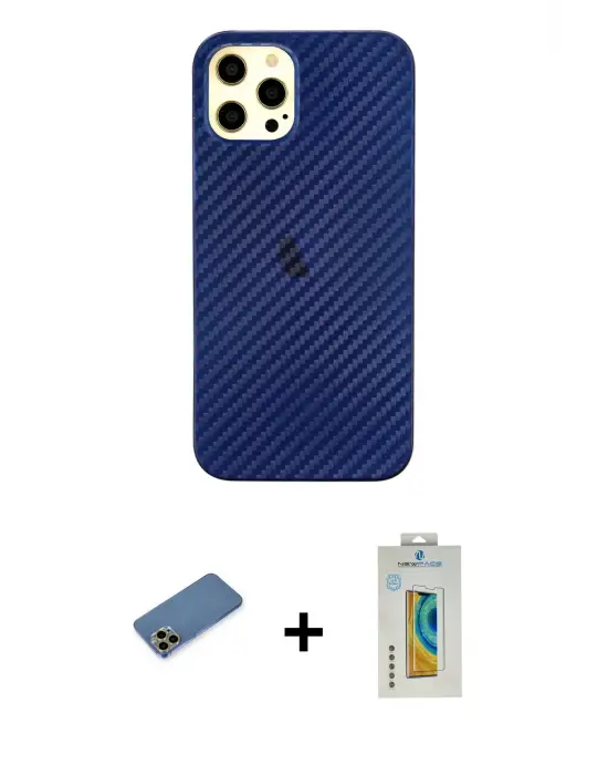ieg™ iPhone 12 Pro Max Kılıf Nova Çizgi - Siyah Polymer Nano Ekran Koruyucu + Shine Kamera Lens Koruma Cam - GD