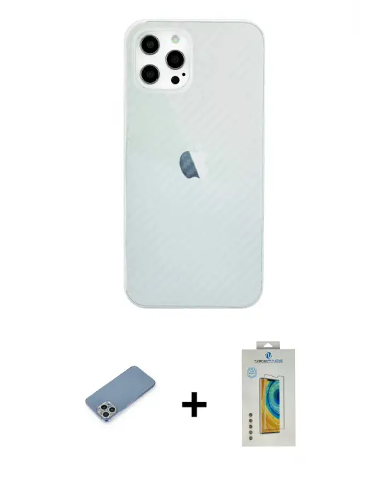 ieg™ iPhone 12 Pro Max Kılıf Nova Çizgi - Siyah Polymer Nano Ekran Koruyucu + Shine Kamera Lens Koruma Cam - GS