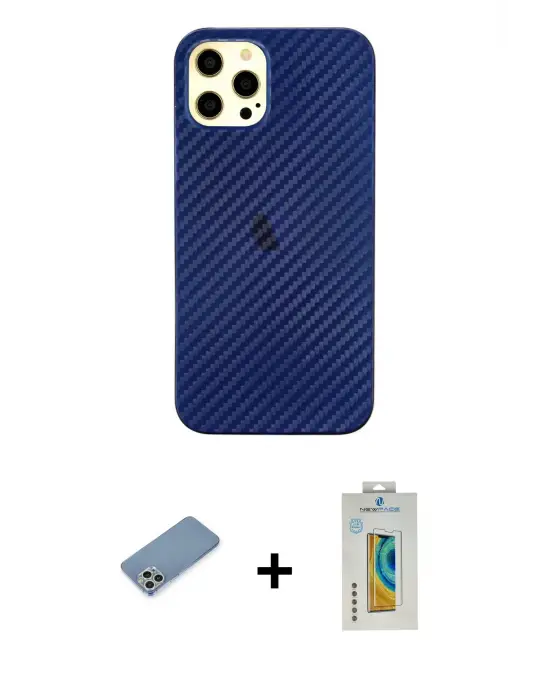 ieg™ iPhone 12 Pro Max Kılıf Nova Çizgi - Siyah Polymer Nano Ekran Koruyucu + Shine Kamera Lens Koruma Cam - GS