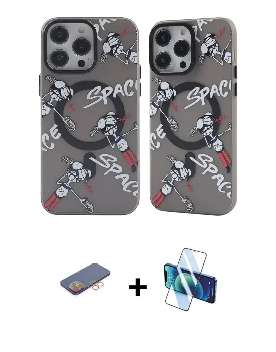 ieg™ iPhone 12 Pro Max Kılıf Nova Doku Koleksiyonu - Siyah 3D Antistatik Cam Ekran Koruyucu + Renkli Kamera Lens Koruma Cam - TU
