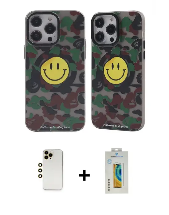 ieg™ iPhone 12 Pro Max Kılıf Nova Doku Koleksiyonu - Siyah Polymer Nano Ekran Koruyucu + Shine Kamera Lens - GD